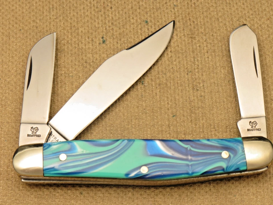 Vintage HEN & ROOSTER BERTRAM GERMANY 313 Large Stock Knife Colorful Handles - Image 4 of 4