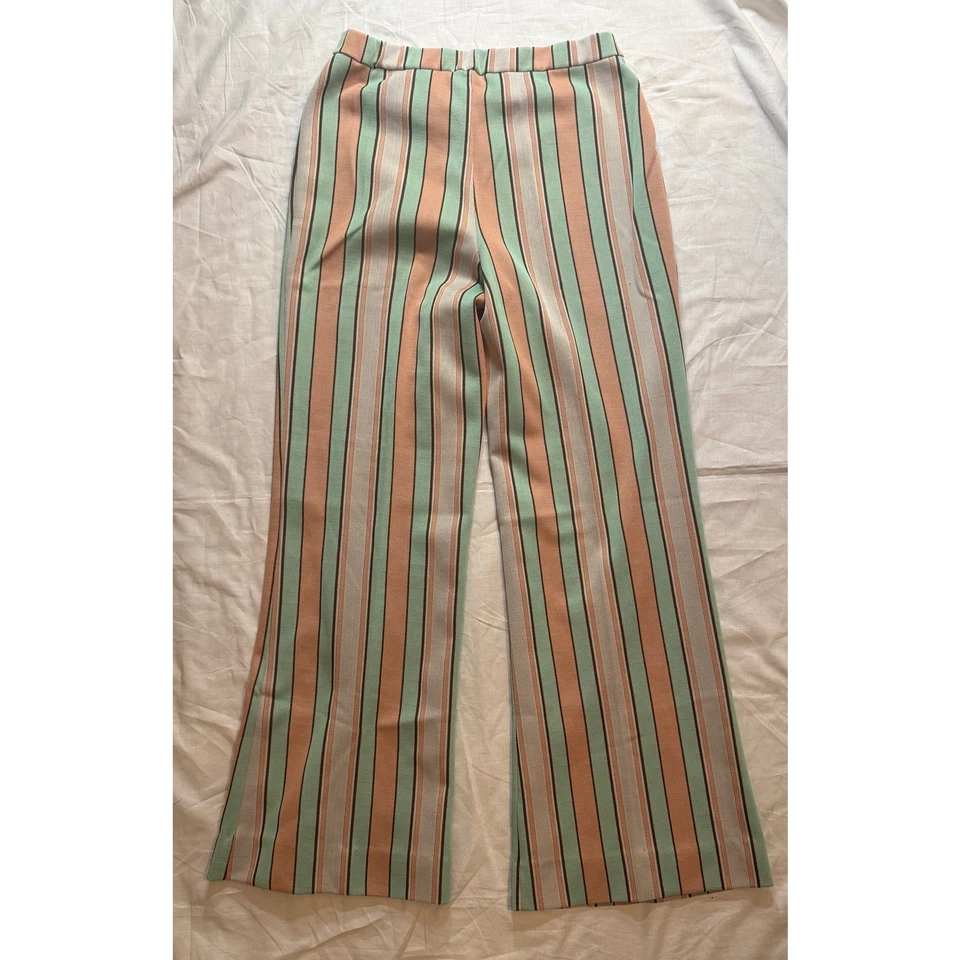 Pantalones de campana de poliéster rosa y verde vintage americano, cintura 28 Foto 4 de 4