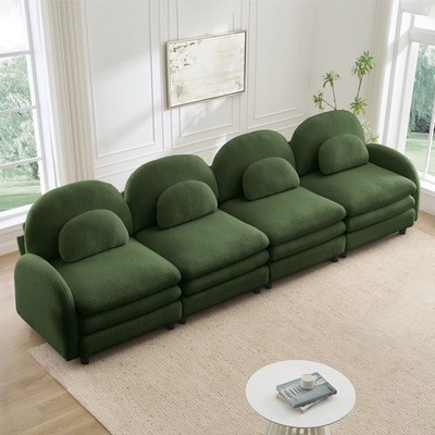 Teddy Fabric Soft Sofa Modular 4 Seater Sofa Couch with Curved Lumbar Pillows