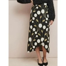 NWT Anthropologie Maeve Craspedia Midi Skirt Black Gold Floral Wrap Knit M 98