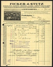 Invoice Ludwigsburg 1926, Ficker & Stutz haberdashery, volumes, trims, yarns, tri 