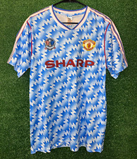 Jersey Retro Manchester United Sharp Soccer Jersey Zig Zag Pattern Blue/White