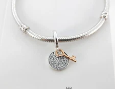 Authentic PANDORA Two-Tone Key To Happiness Double Dangle 783236C01 Charm
