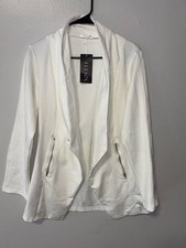 Elle White Open-Front Shawl Collar Blazer with Zipper Pockets