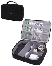 Waterproof Electronics Accessories Organizer Case Double Layer Cable Black
