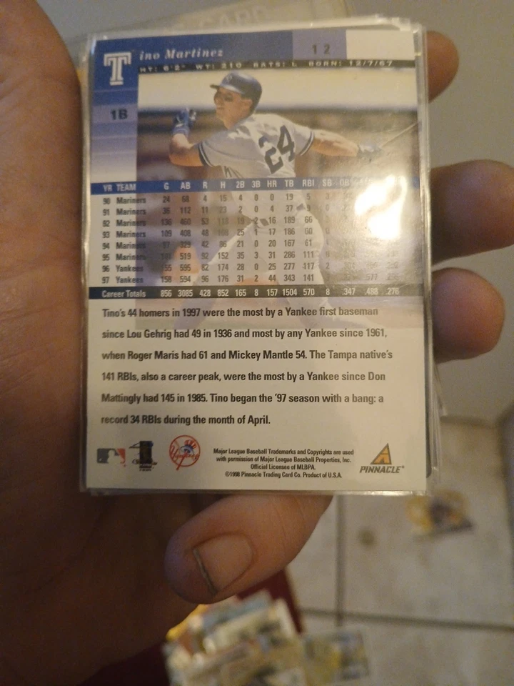 1998 Pinnacle Plus #12 Tino Martinez All-Star - Image 2 of 2