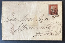 GB QV 1d Penny Red SG8 1844 AA Maltese Cross Number 2 #2 in MX Ilfracombe Cover