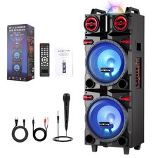 Loud Bluetooth Speaker Dual 10" Subwoofer Heavy Bass Sound System Party  Mic