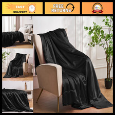 Soft Lightweight Black Satin Throw Blanket 50x60" - Silky Bed, Couch, Travel, Ou