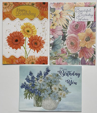 Birthday Cards Lot of 3 Colorful Floral Cards w/Envelopes Unused