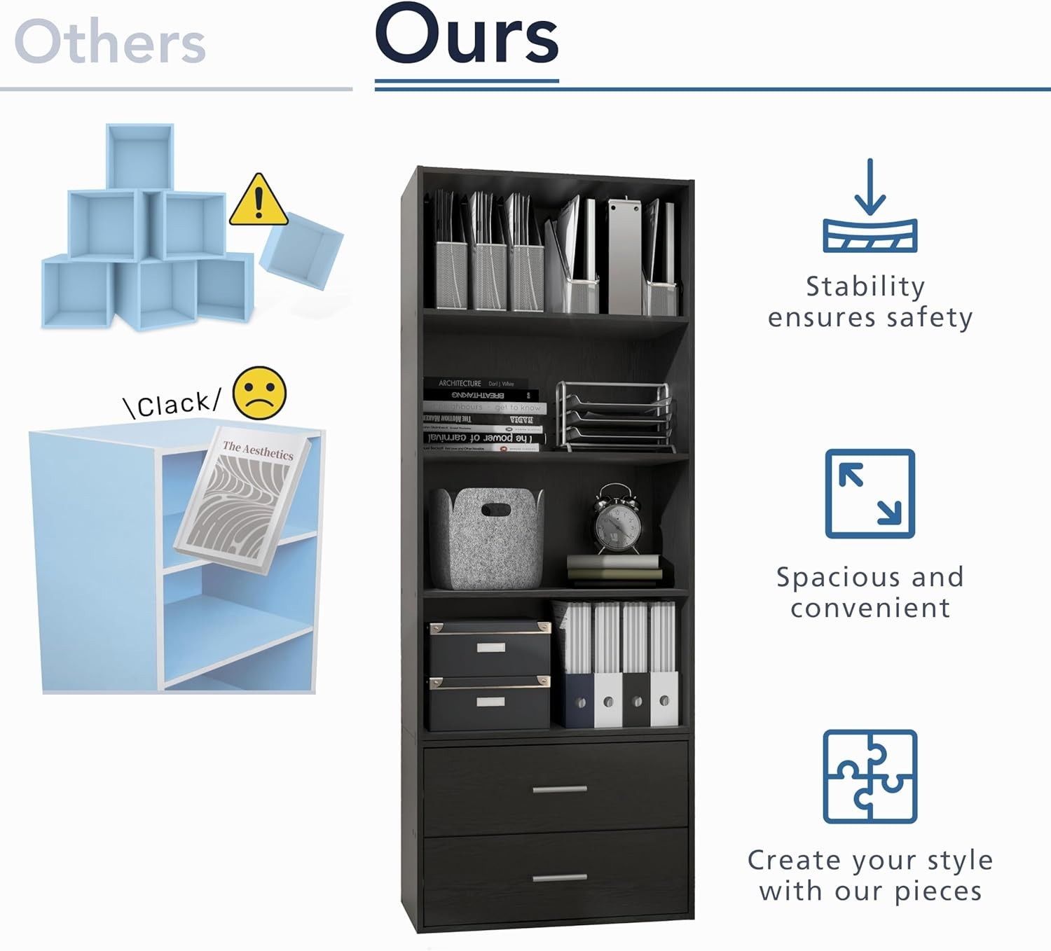 Apexa 2 Cube Storage Organizer Shelves, Stackable Wood Bookcase Fits Cubby Bins