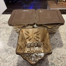 3 Temp-Tations 10oz Presentable Ovenware by Tara ~ Old World w/ 2 Plastic Covers