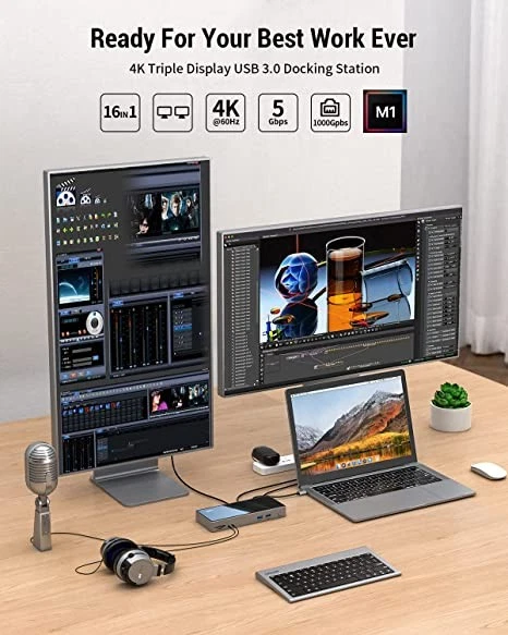 USB 3.0 Docking Station IVIIN Universal Dual Monitor 4K HDMI 5K D6902 - Black - Image 2 of 4