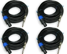 4 PACK speakon compatible to 1/4 25ft foot PA DJ stage monitor speaker cables