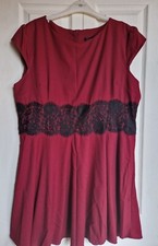 AX PARIS Curve Skater Dress Lace Panel Plus Size 24 Red Burgundy