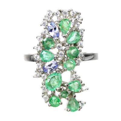 925 Sterling Silber Ring Mit Ovalem Smaragd, Tansanit Simuliert CZ 8 - Bild 1 von 4