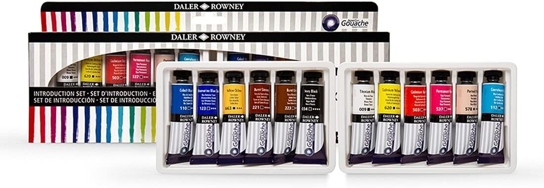 Daler Rowney Aquafine Gouache Paint Set of 12 x 15ml Tubes - Artists & Students