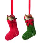 Pack of 4 - Red Stocking Tree Trims With Decorative Robin Perched (PR080-4RED)