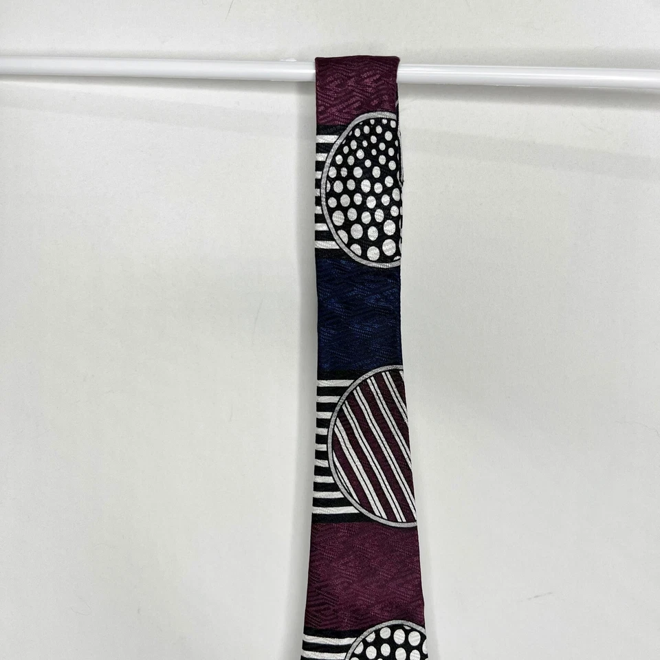 "Corbata Watch It para hombre 4"" ciruela púrpura azul negro blanco 100 % seda geométrica EE. UU. Foto 4 de 4