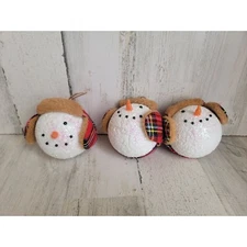 Snowman face plaid hat AS IS ball ornament Xmas