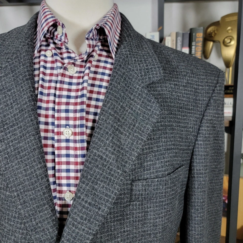 Abrigo deportivo de tweed de colección John Weitz Signature Collection para hombre a cuadros carbón 46R Foto 3 de 4