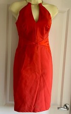 LIPSY Orange Halterneck Bodycon Dress with Gold Necklace Size 8