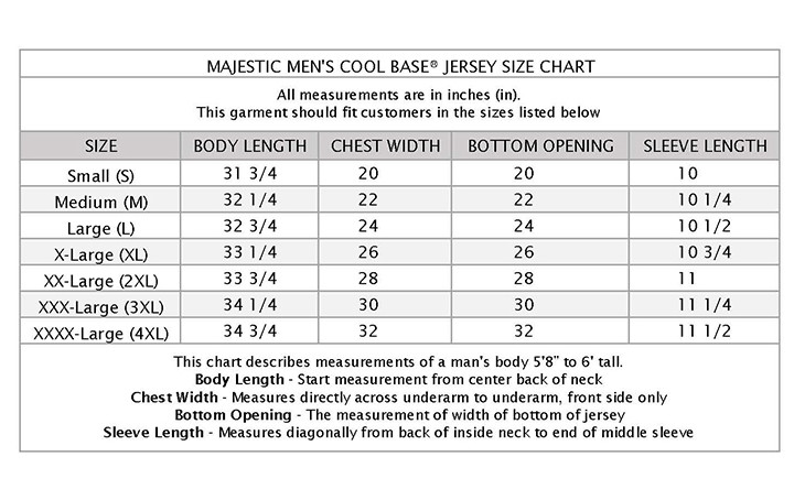 majestic cool base jersey size chart