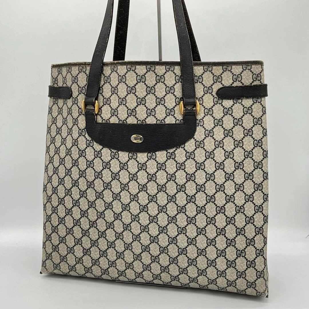 Sac fourre tout vintage GUCCI GG PVC suprême et cuir vertical marine OCCASION 202504M