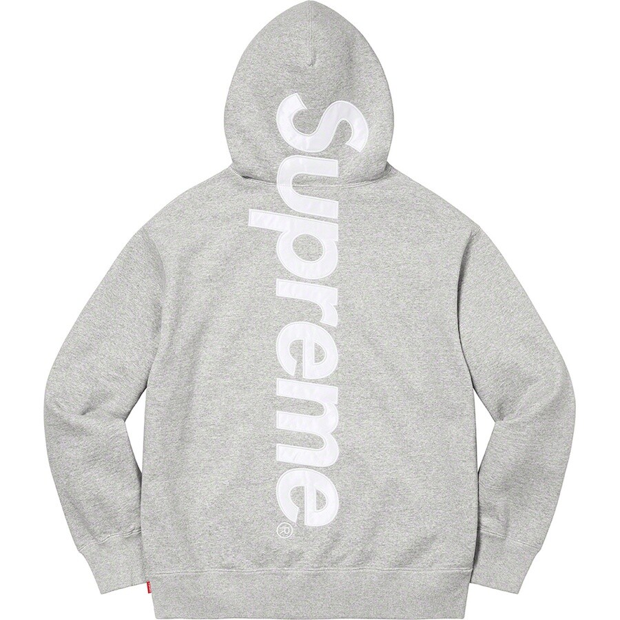 SUPREME SATIN APPLIQUE HOODED SWEATSHIRT HEATHER GREY 2XL FW22 HOODIE