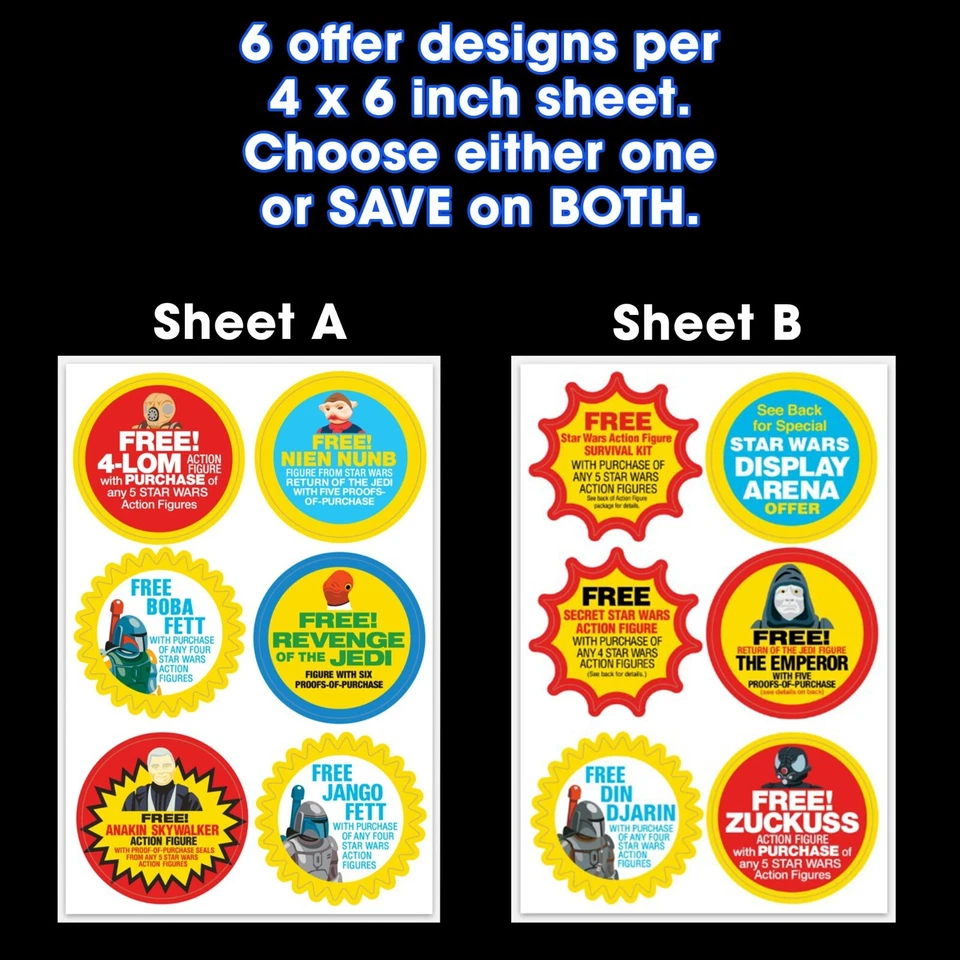 Set of 12 Kenner STAR WARS Vintage style mail Away Offer sticker sheet 1:1 scale - Image 4 of 4