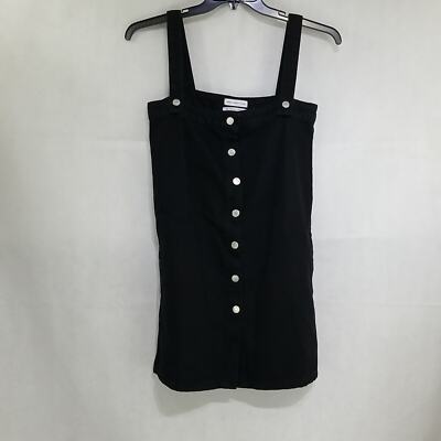 urban outfitters black denim dress Denim black mini dress. Full silver buttons along