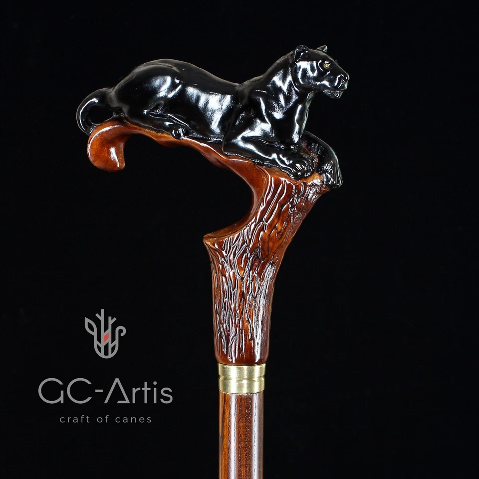 Cougar Black Panther Wood crafted handmade cane Wooden Walking Stick Cane - Изображение 2 из 4