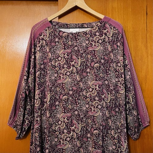 J. Jill Maison Midi Kaftan Dress Plum Paisley Print Size Large - Picture 2 of 11