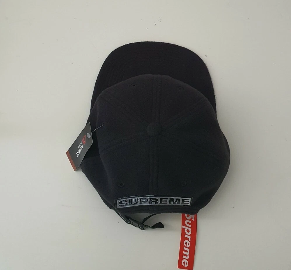 FW16 Supreme Polartec Fleece 6 panel black hat cap Reflective patch New with tag