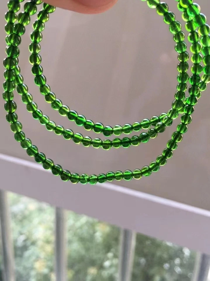 Genuine Natural Green Diopside Gemstone Round Beads Bracelet 3.5mm 3P - Image 3 of 4