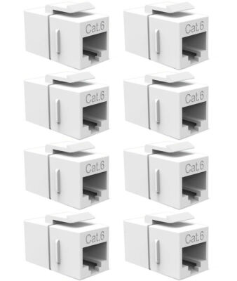 8x CAT6 Keystone Ethernet RJ45 Network Coupler Cable Wall Plate Extender White