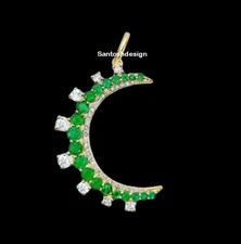 Beautiful Crescent Moon Diamond Emerald 925 Sterling Silver Charm Pendant,Gift