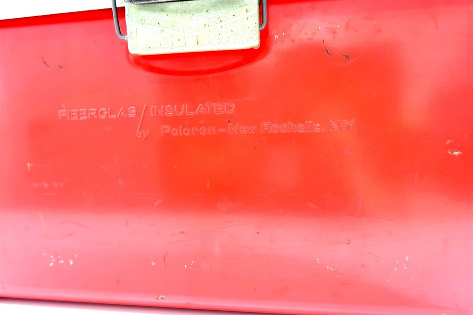 Enfriador de metal vintage POLORON rojo y plateado era de los años 50 21" x 12,5" x 10" MCM RETRO Foto 4 de 4