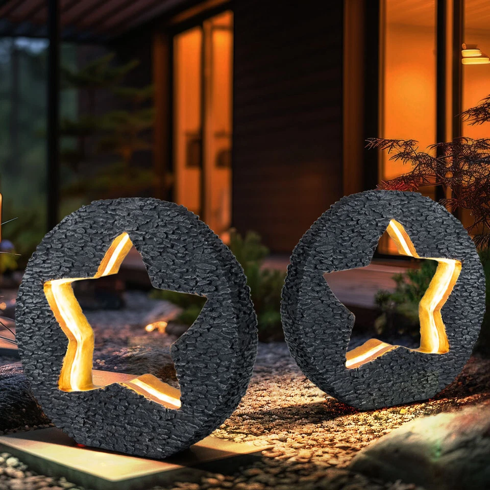 Solarleuchte Solarlampe Außenleuchte Gartenlampe Stein Optik gold Stern LED - Bild 3 von 4