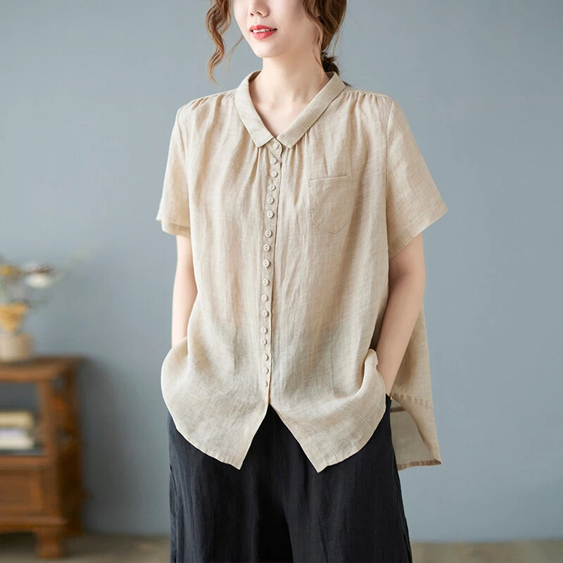 short sleeve cotton blouses with collar