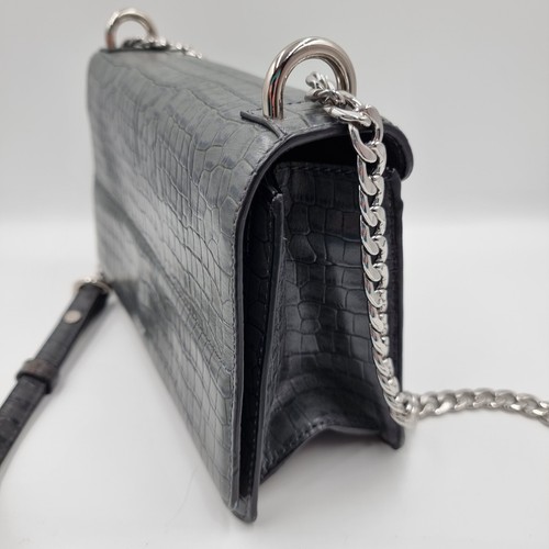 Oroton Forte Charcoal Genuine Leather Texture Slim Clutch Crossbody Bag Purse - Picture 9 of 15