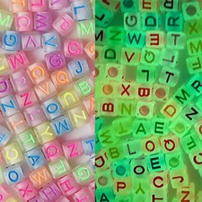 250 Mixed Color Acrylic Alphabet Letter Cube Beads 6mm Glows in the Dark Crafts
