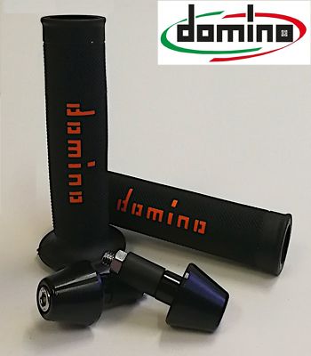 DOMINO Griffe + Gegengewichte SCHWARZ ORANGE UNIVERSAL für HUSABERG Motorrad