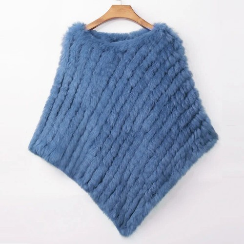 Women Knitted Genuine Real Rabbit Fur Poncho Wraps Shawls Pullover Capes - Picture 8 of 22