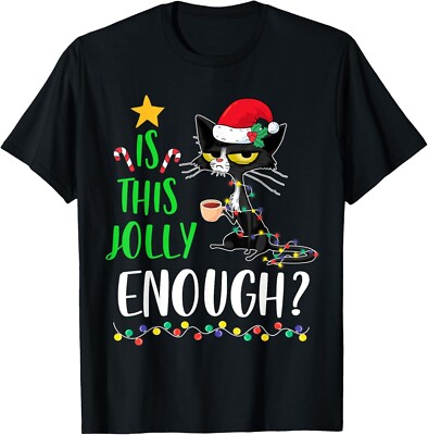 Is This Jolly Enough Black Cat Merry Christmas Tree Unisex T-Shirt