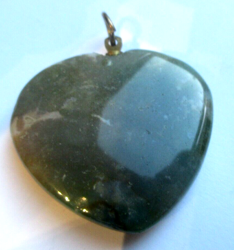 Grand Pendentif Cœur Pierre Naturelle Vert Marbré Amour Cadeau Bijou