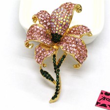 Pink Bling Flower AB Rhinestone Crystal Fashion Women Lady Charm Brooch Pin Gift