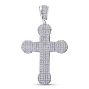 Authentic Mens Micro Pave Simulated Diamond Cross Pendant For Mens Sterling Silver