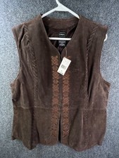 Vtg Nos Outbrook Women’s Leather Sleeveless Vest Jacket Top Xl Floral Brown