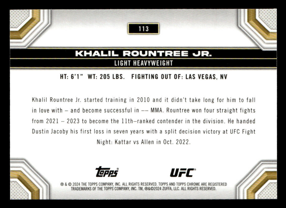 2024 Topps Chrome UFC #113 Khalil Rountree Card